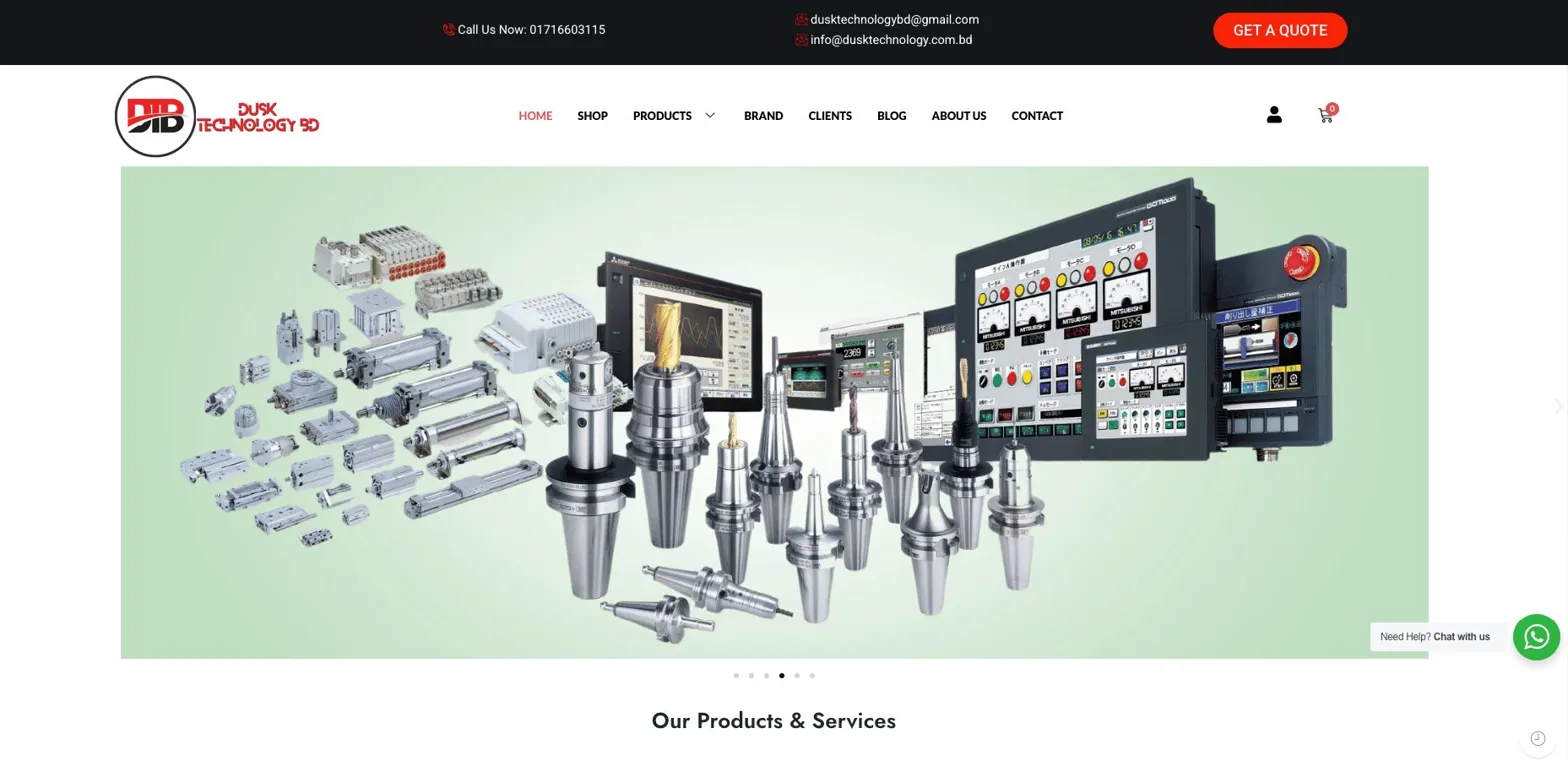 Dusk Technology BD homepage with industrial machinery